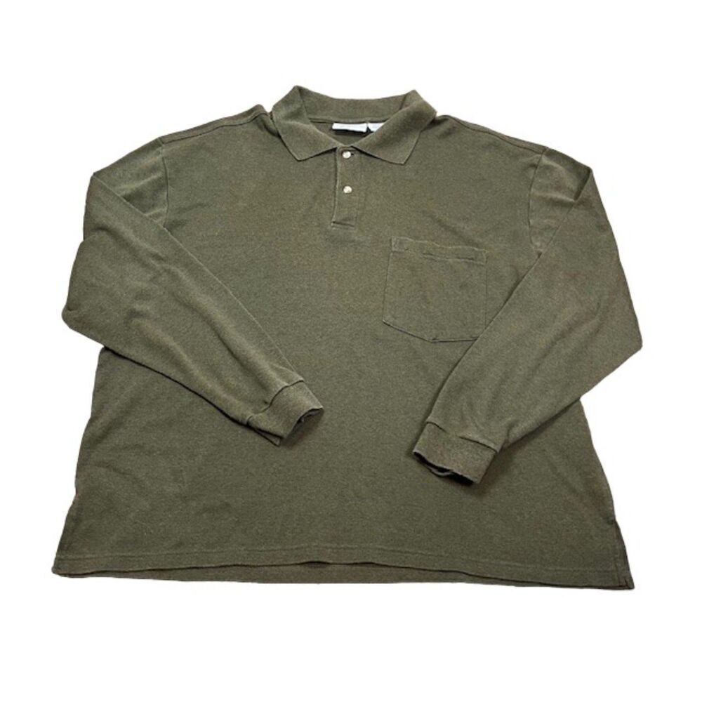 Irvine Park Men's Long Sleeve Polo‎ Front Pocket Olive Green Size XL